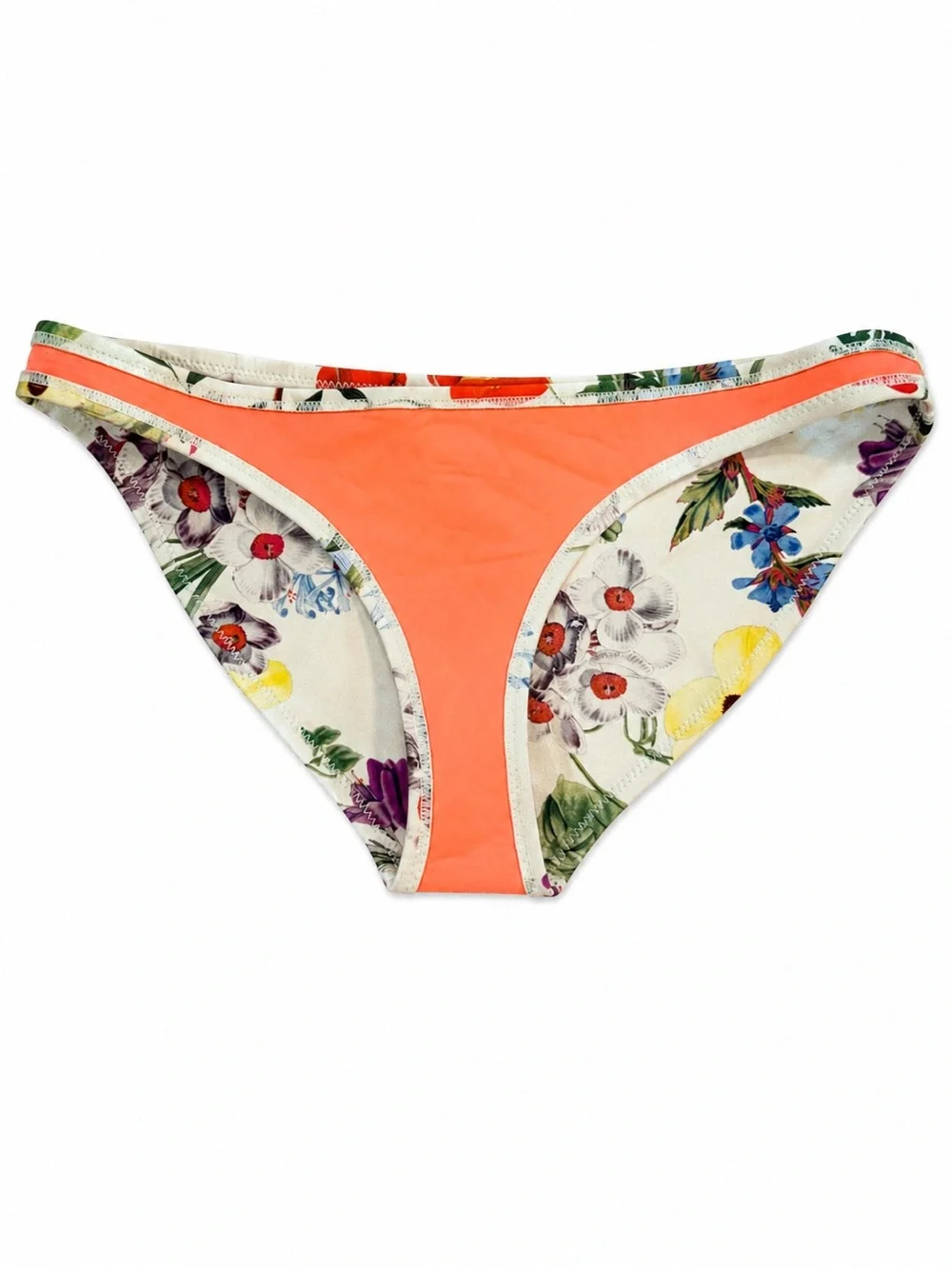 TRIANGL Floral Bikini Bottom Size Medium Cream Multicolor Neon Coral Lined